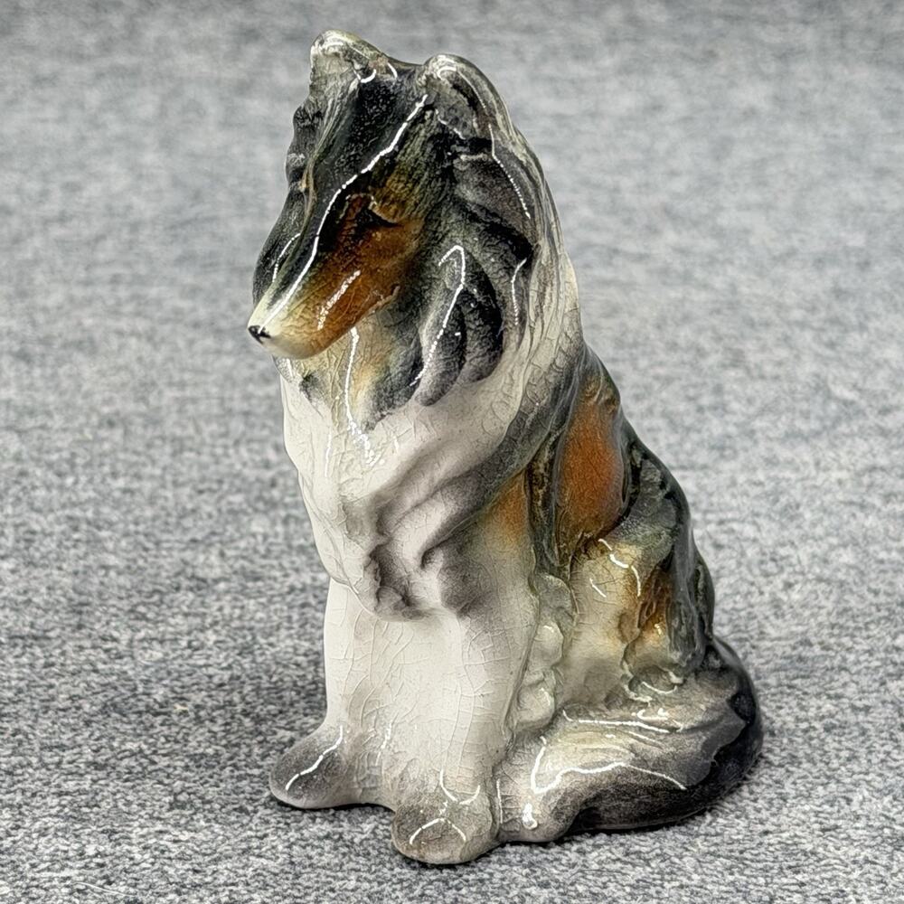 Vintage Miniature Ceramic Collie Dog Figurine Shaker Sheltie Lassie 3" Japan